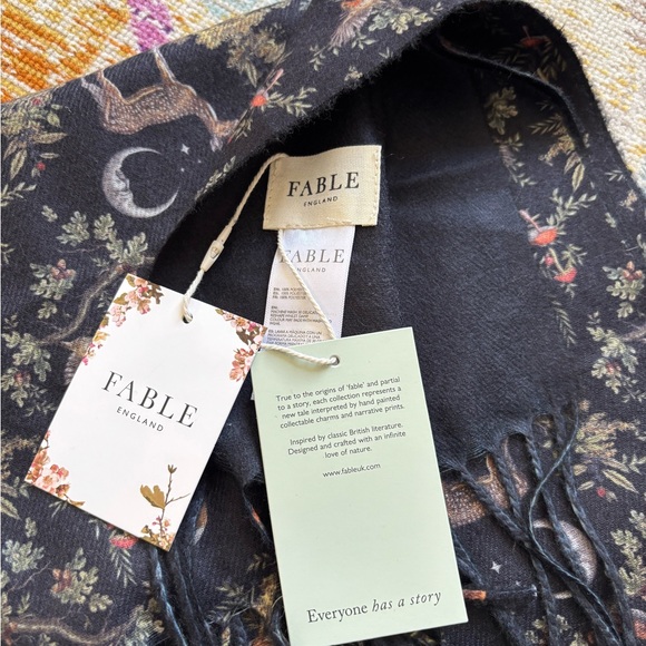 Fable England Black Wonderland Toile Tassel Scarf - Picture 5 of 5